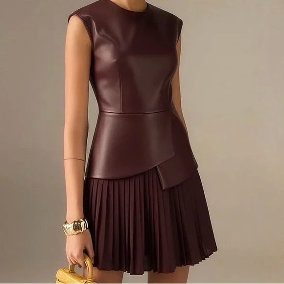 COMMENSE Faux Leather Dress with Peplum Detail - Picture 1 of 7